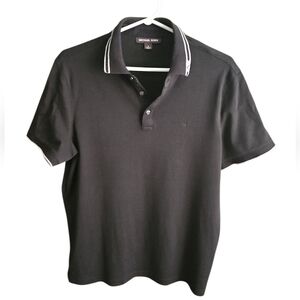 Michael Kors Medium Men's Black Polo Shirt with Ribbed Collar